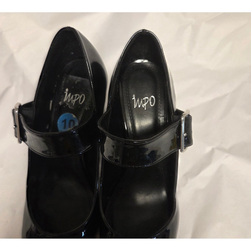 Impo Size 10 Black Patent Mary Jane Pointed Toe Block Heel Pumps Women - Picture 3 of 7